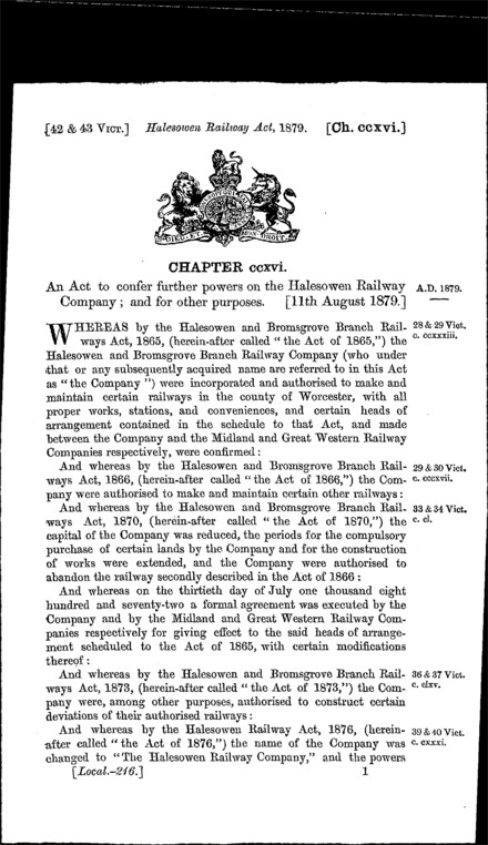 Halesowen Railway Act 1879