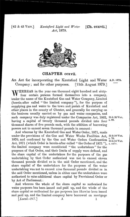 Knutsford Light and Water Act 1879