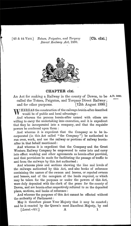 Totnes, Paignton and Torquay Direct Railway Act 1880