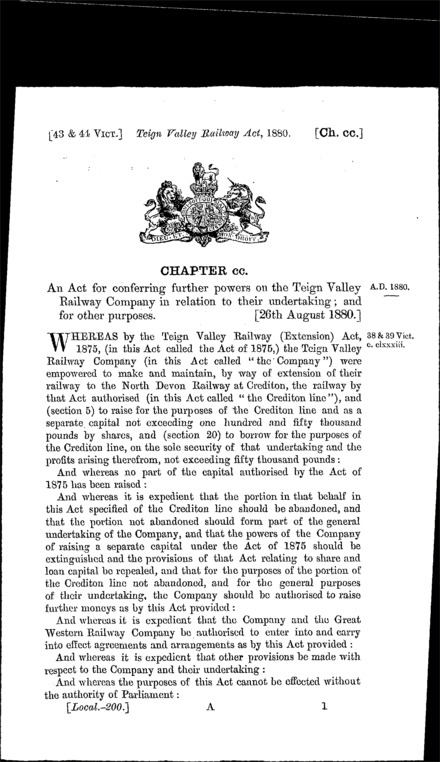 Teign Valley Railway Act 1880