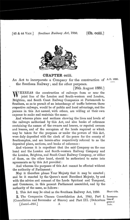 Southsea Railway Act 1880