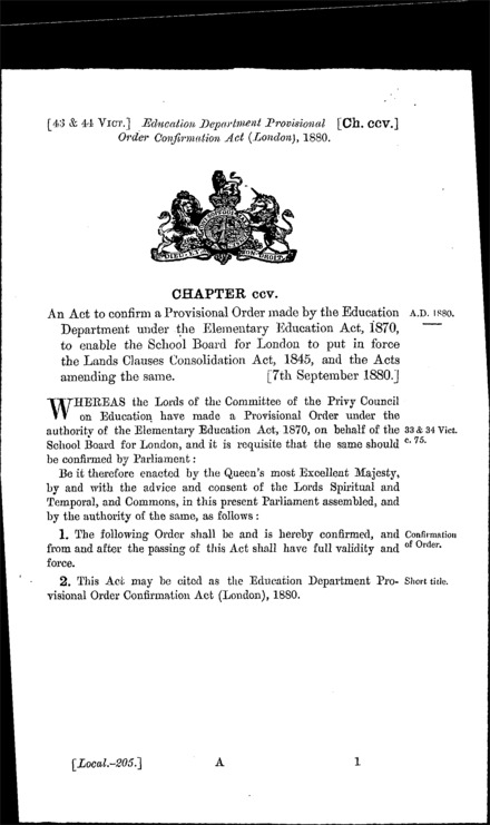 Education Department Provisional Order Confirmation (London) Act 1880