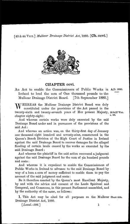 Mulkear Drainage District Act 1880