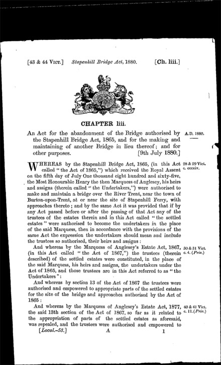 Stapenhill Bridge Act 1880