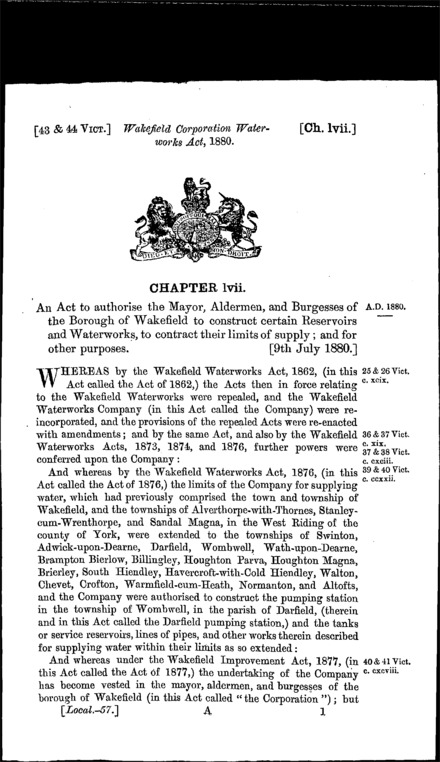 Wakefield Corporation Waterworks Act 1880