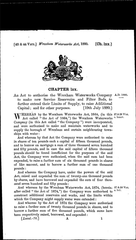 Wrexham Waterworks Act 1880