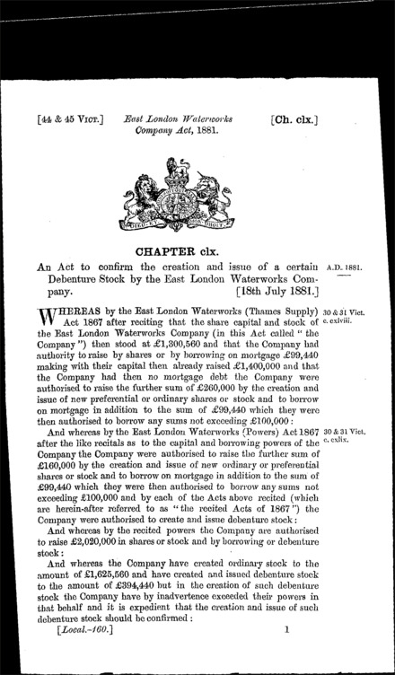 East London Waterworks Company Act 1881