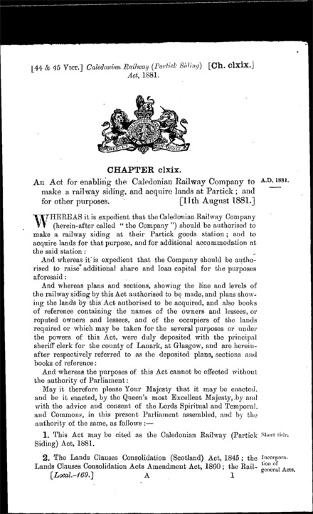Caledonian Railway (Partick Siding) Act 1881