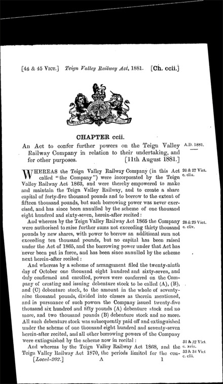 Teign Valley Railway Act 1881