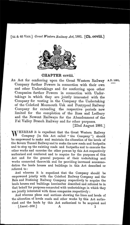 Great Western Railway Act 1881