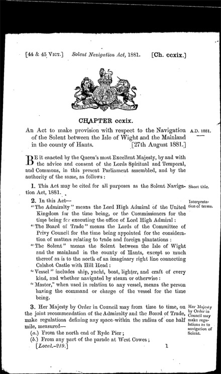 Solent Navigation Act 1881
