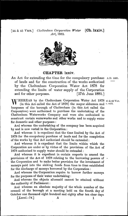 Cheltenham Corporation Water Act 1881