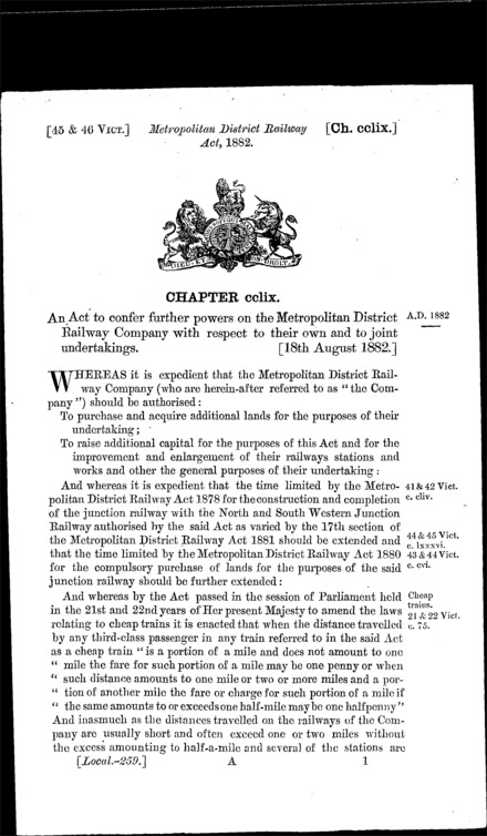 Metropolitan District Railway Act 1882