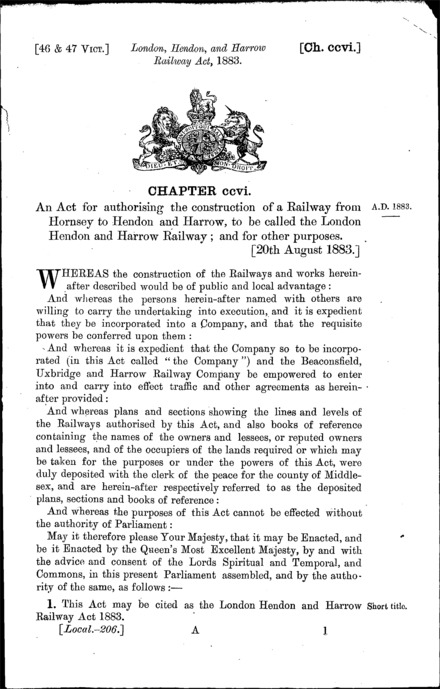 London, Hendon and Harrow Railway Act 1883