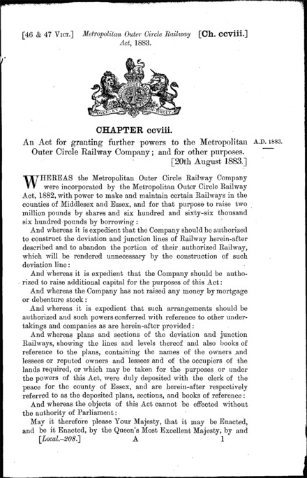 Metropolitan Outer Circle Railway Act 1883