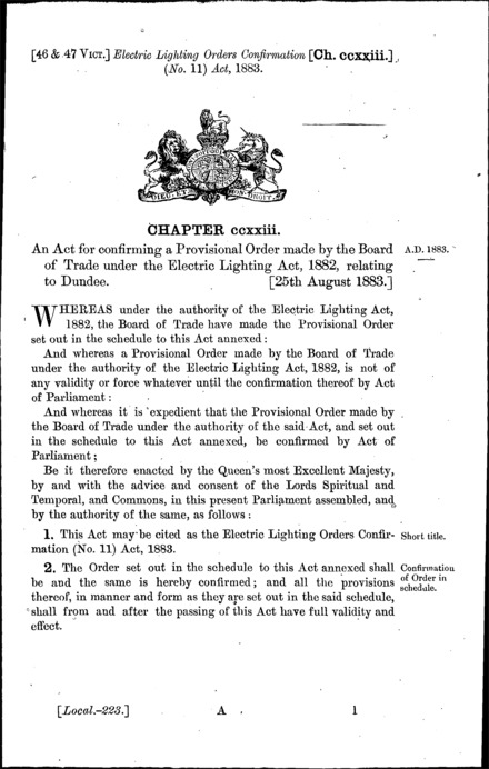 Electric Lighting Orders Confirmation (No. 11) Act 1883