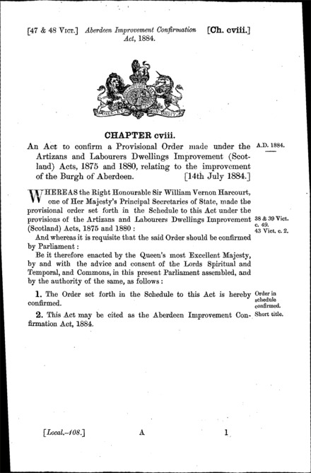 Aberdeen Improvement Confirmation Act 1884