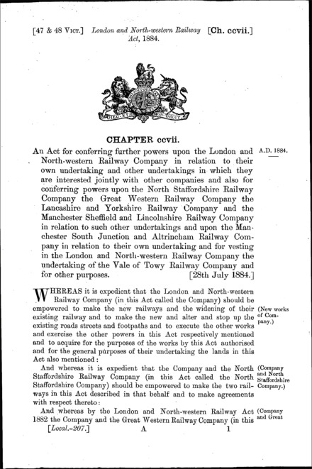 London and North Western Railway Act 1884