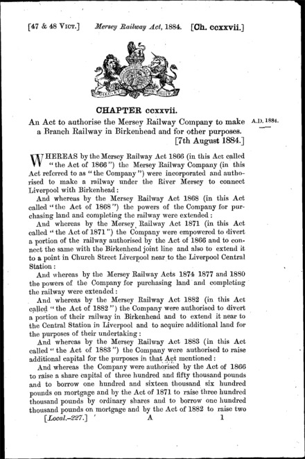 Mersey Railway Act 1884