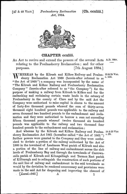 Poulnasherry Reclamation Act 1884
