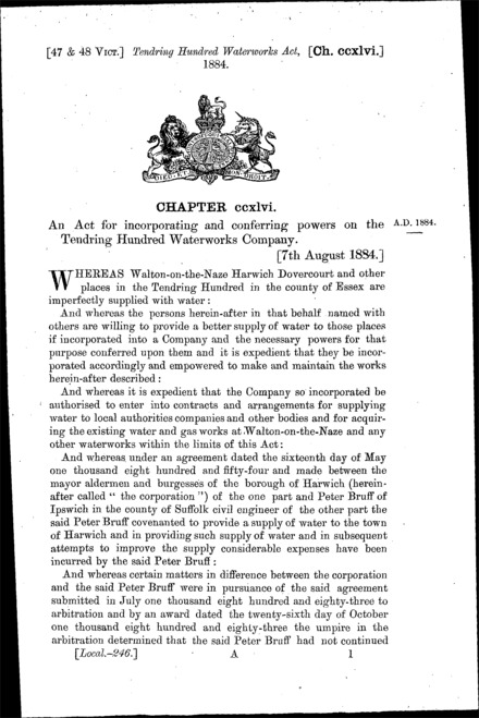Tendring Hundred Waterworks Act 1884