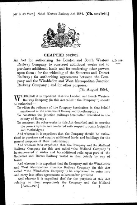 South Western Railway Act 1884