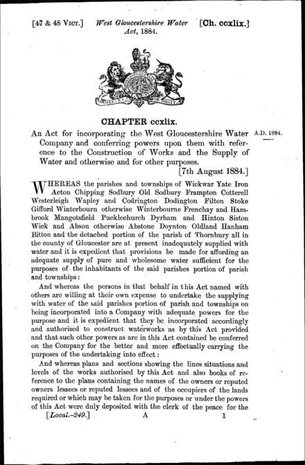 West Gloucestershire Water Act 1884