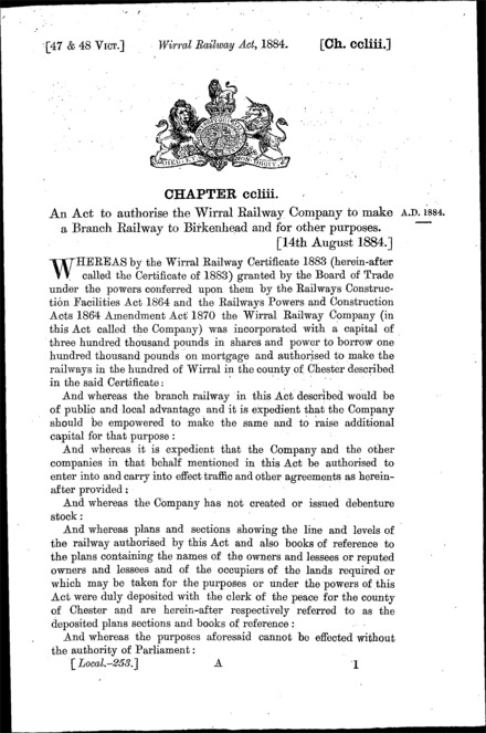Wirral Railway Act 1884