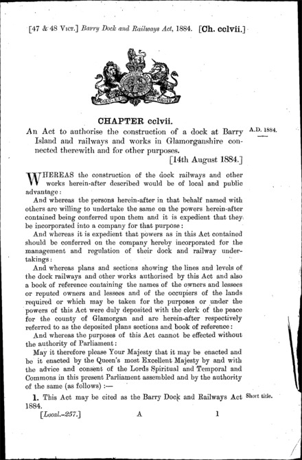 Barry Dock and Railways Act 1884