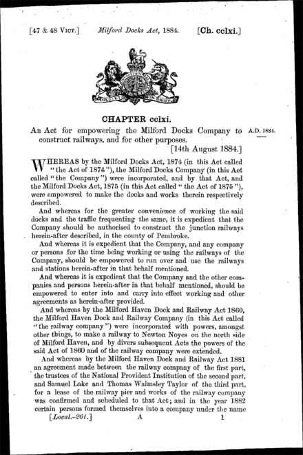 Milford Docks Act 1884