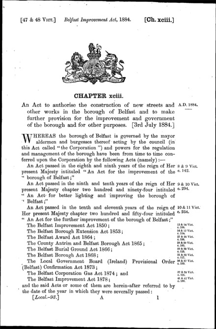 Belfast Improvement Act 1884