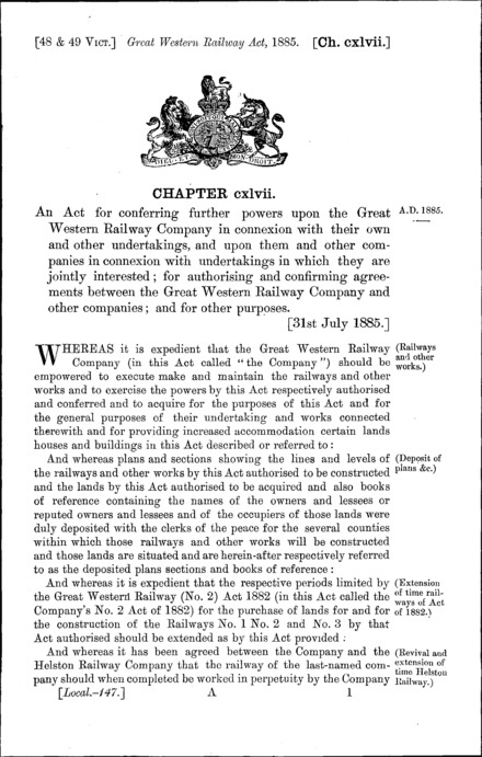 Great Western Railway Act 1885