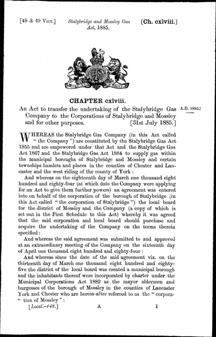 Stalybridge and Mossley Gas Act 1885