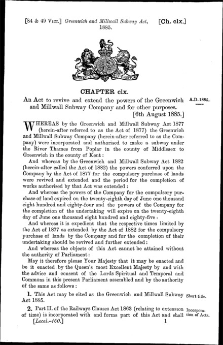 Greenwich and Millwall Subway Act 1885