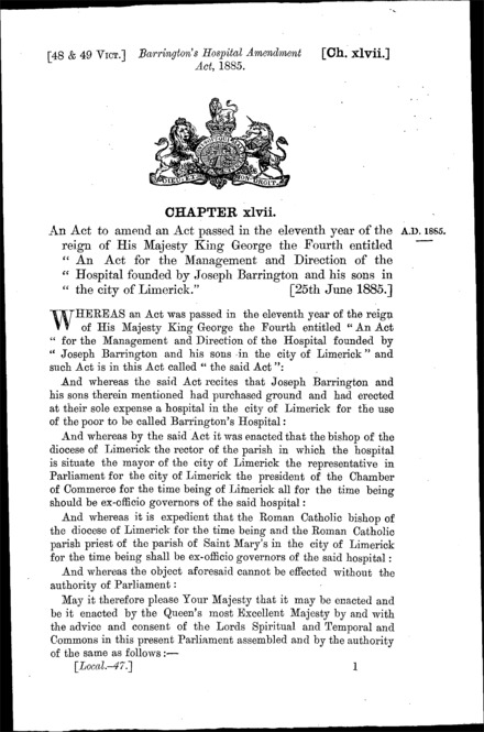 Barrington's Hospital Amendment Act 1885