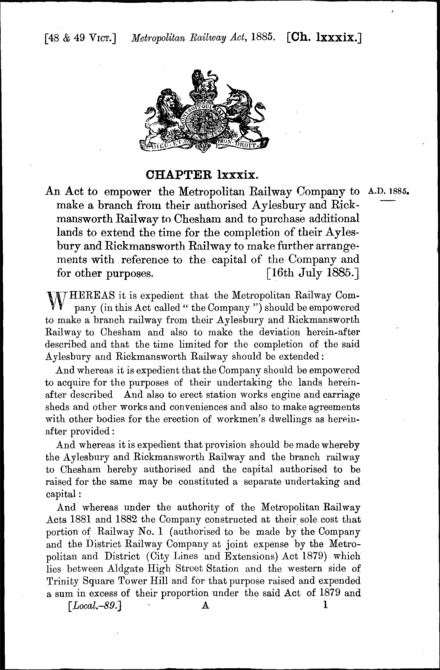 Metropolitan Railway Act 1885