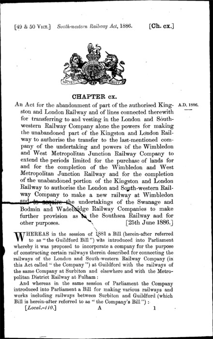 South Western Railway Act 1886