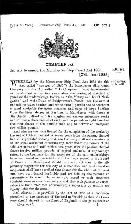 Manchester Ship Canal Act 1886