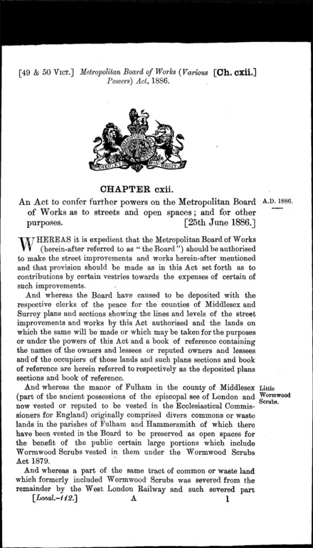 Metropolitan Board of Works (Various Powers) Act 1886