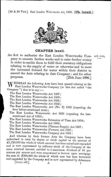 East London Waterworks Act 1886
