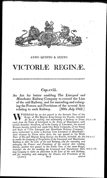 Liverpool and Manchester Railway Act 1842