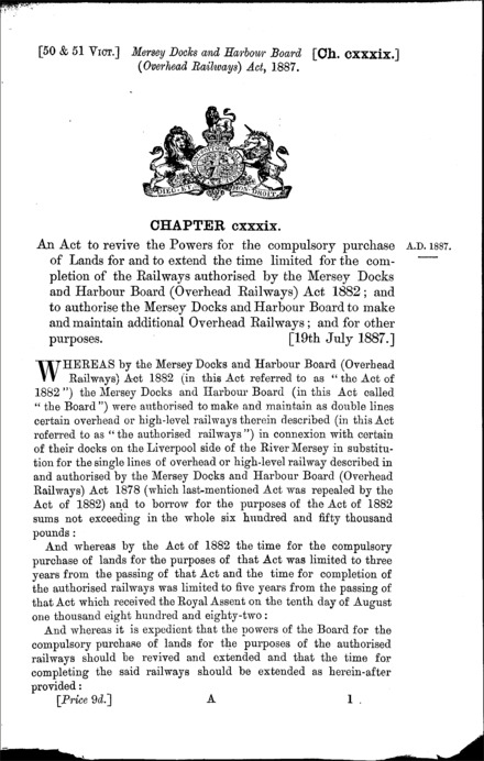 Mersey Docks and Harbour Board (Overhead Railways) Act 1887