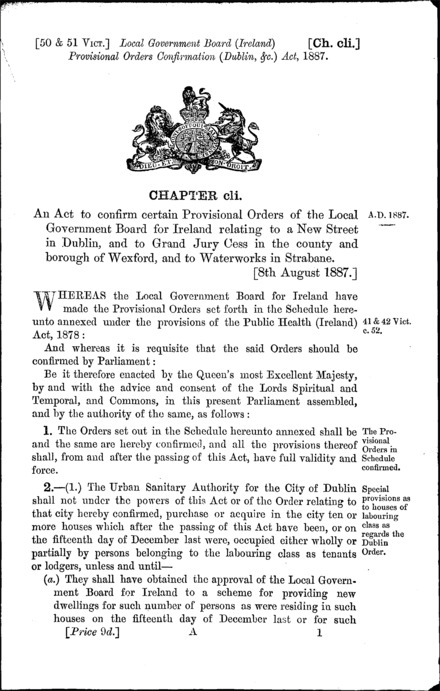 Local Government Board (Ireland) Provisional Orders Confirmation (Dublin, &c.) Act 1887