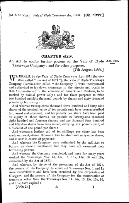Vale of Clyde Tramways Act 1888