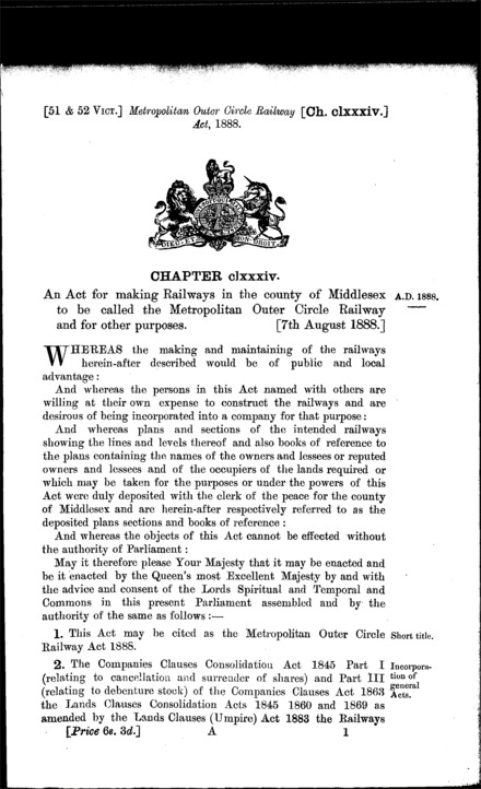 Metropolitan Outer Circle Railway Act 1888