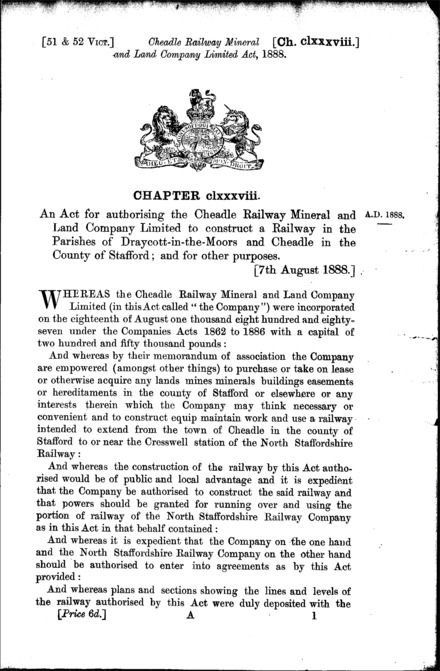 Cheadle Railway Mineral and Land Company Act 1888