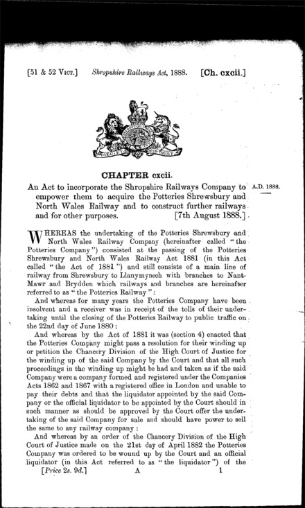 Shropshire Railways Act 1888
