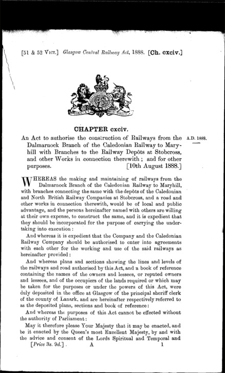 Glasgow Central Railway Act 1888