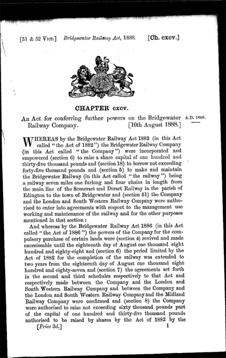 Bridgewater Railway Act 1888