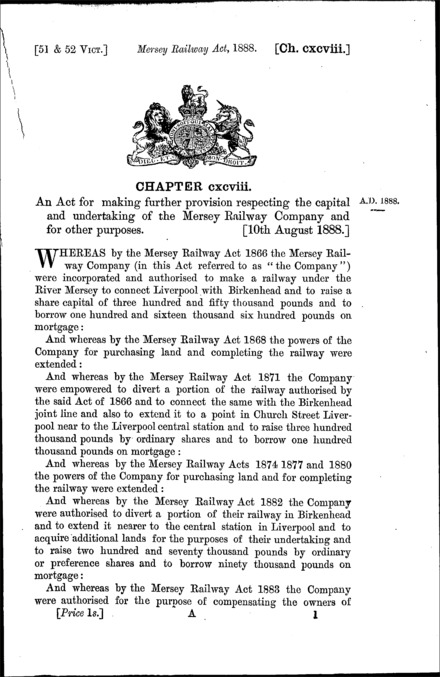 Mersey Railway Act 1888